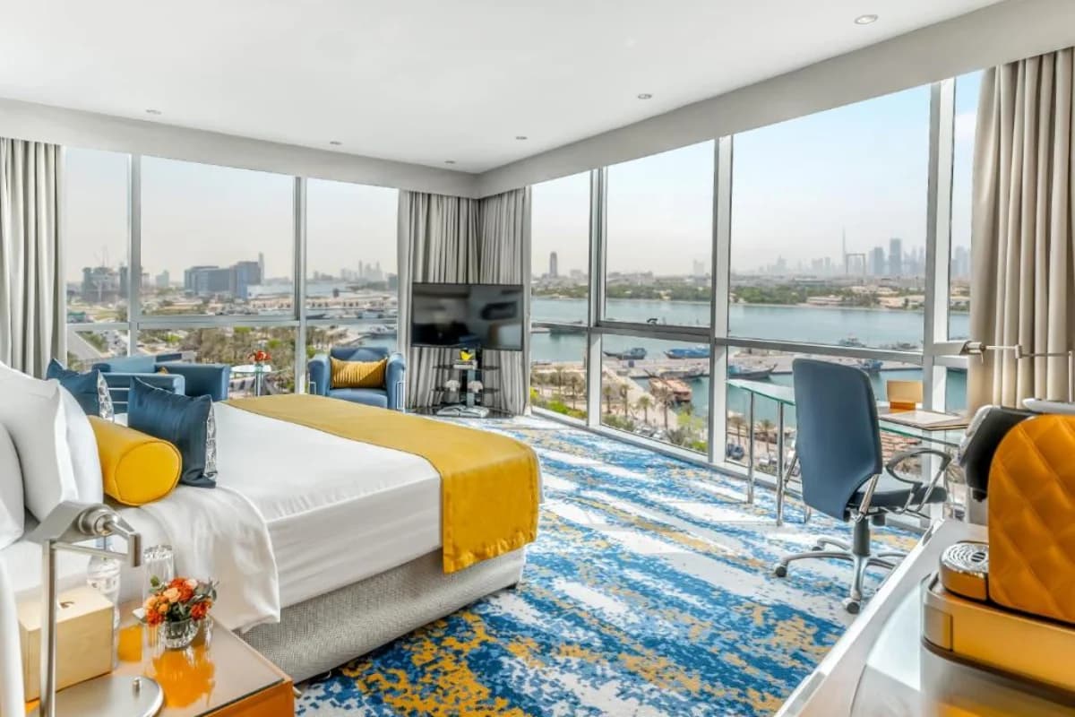 An elegant and modern suite interior at the Armani Hotel.